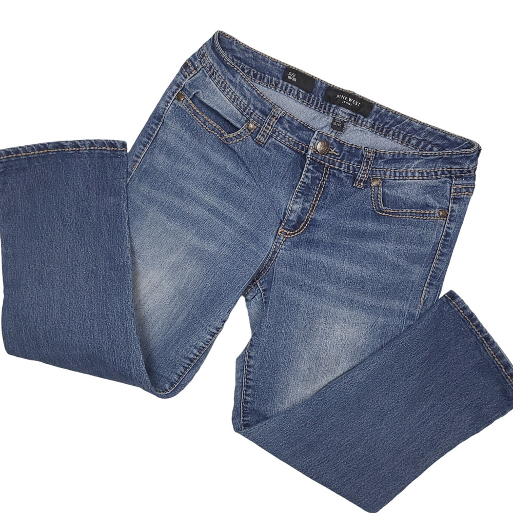 Nine West Jeans Womens Chrystie Capri Jeans Sz 10 Straight Leg Embelished Blue